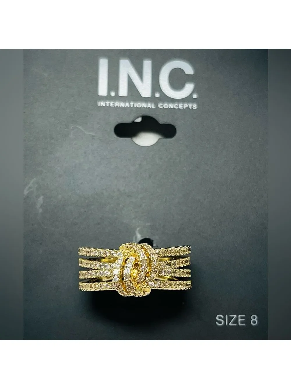 INC International Concepts Pave Knotted Multi-Row Band Ring Size 8